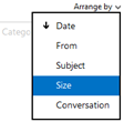 Outlook: Arrange e-mails by Size