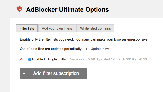 AdBlocker Ultimate Options